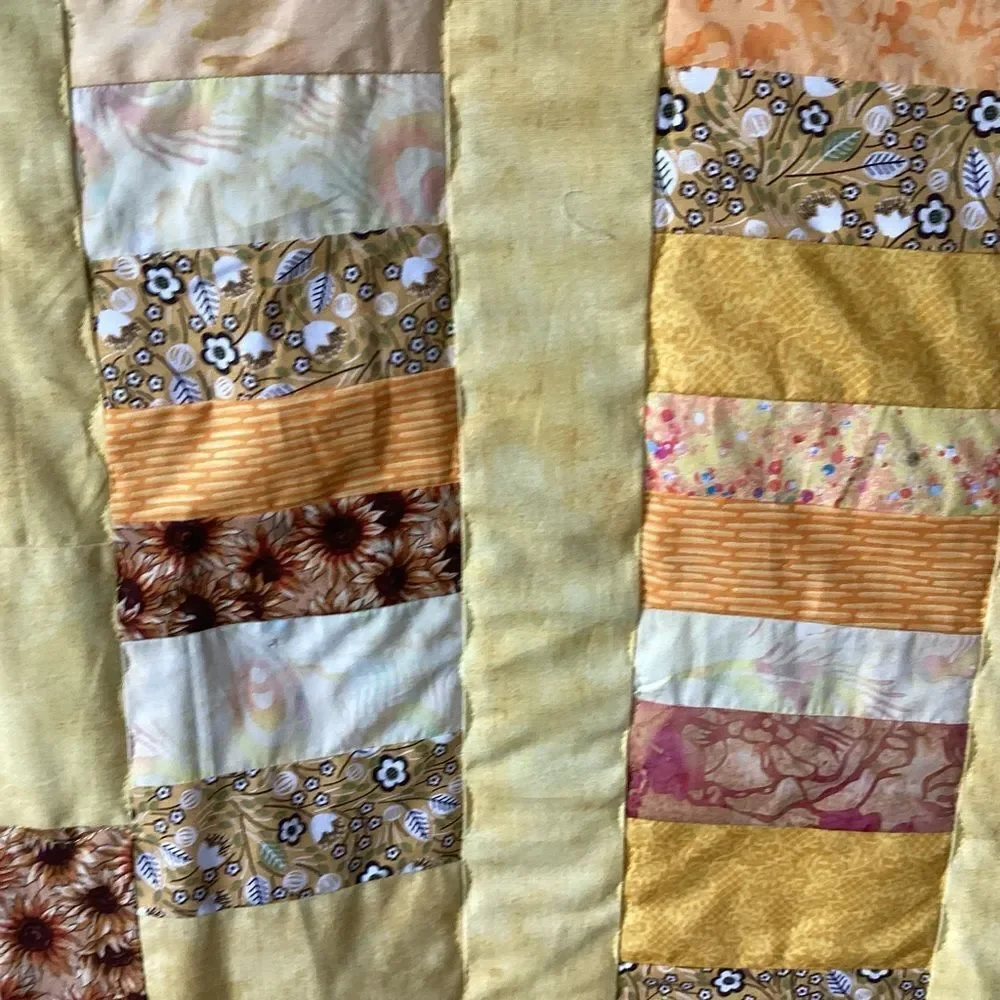 NWT. Hand Crafted Patchwork Yellow and Brown Quilt